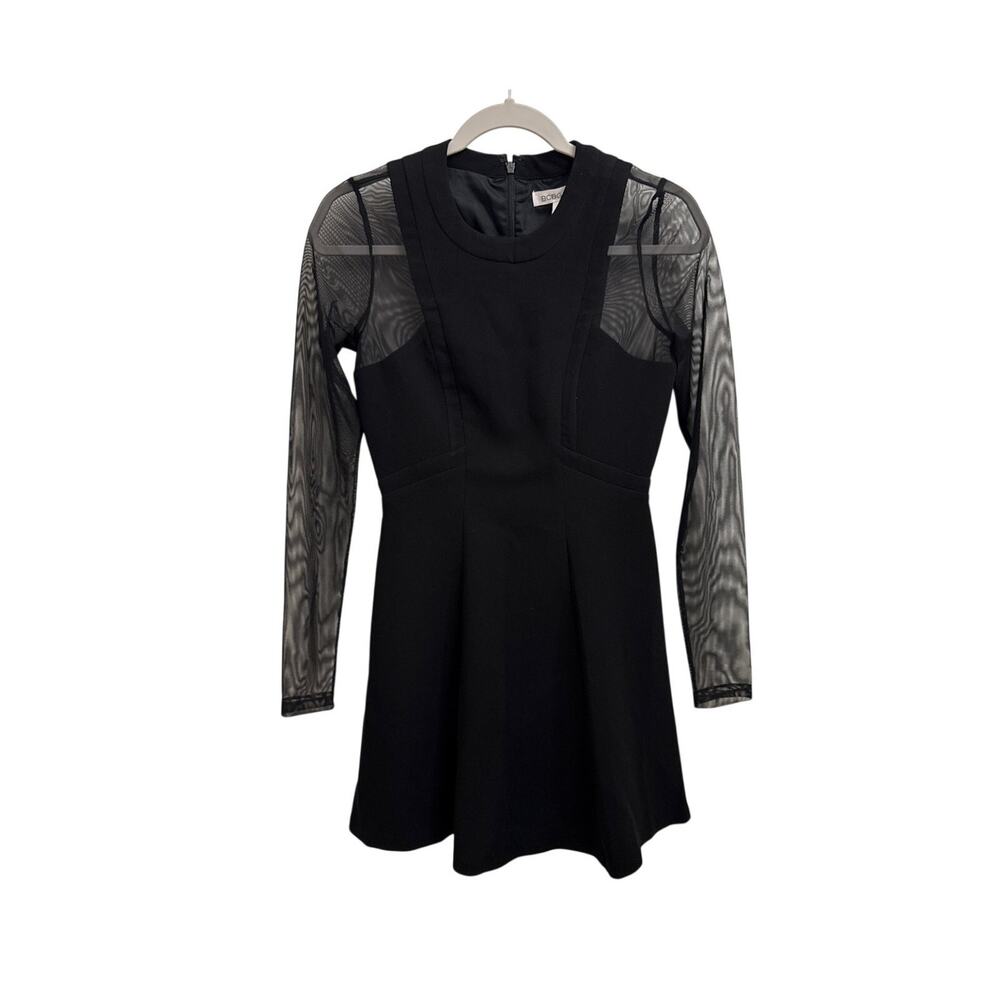 BCBGeneration LBD Black Long Sleeve Sheer Minimalist Occasion Swing Dress Size 2